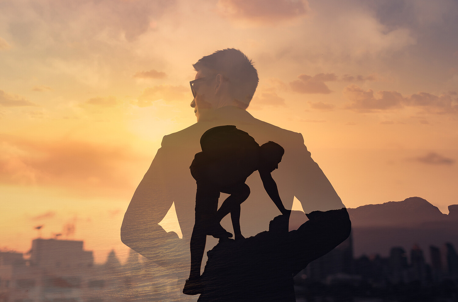 Man silhouette at sunset.